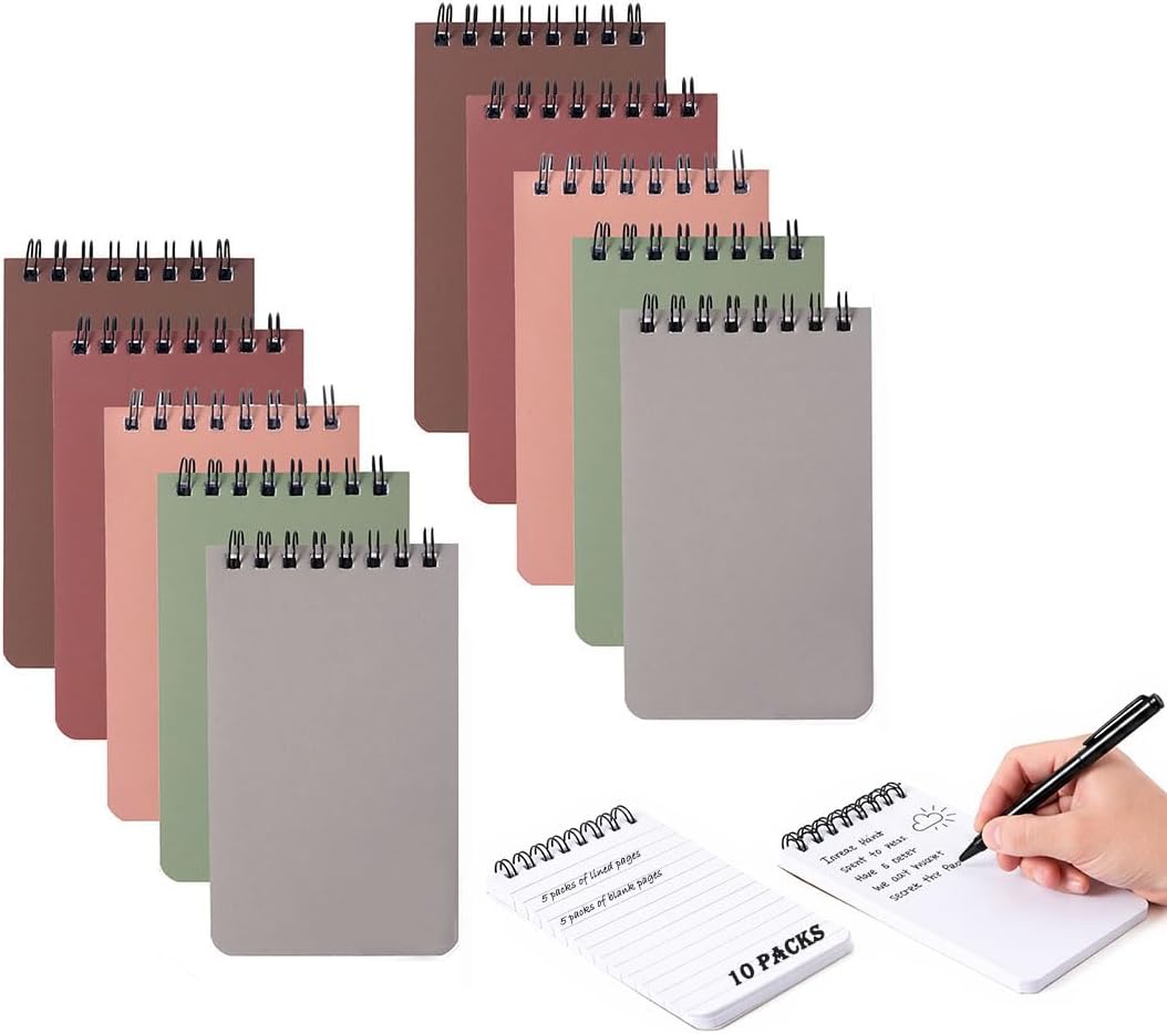 10 Pack Pocket Spiral Notebooks, 3" x 5" Small Memo Pads, Mini Notepads