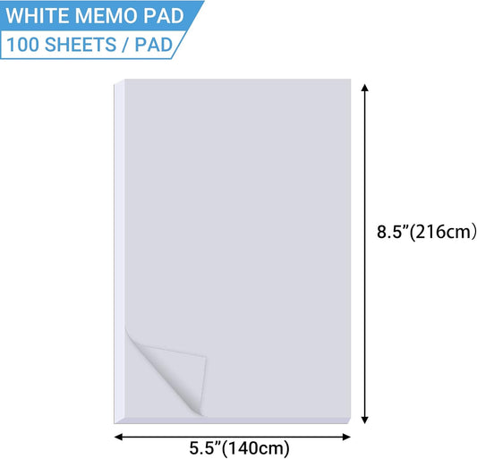 zmybcpack 10 Pack Memo Pads 5.5"x8.5", White Note Pads, 100 Sheets/Pad