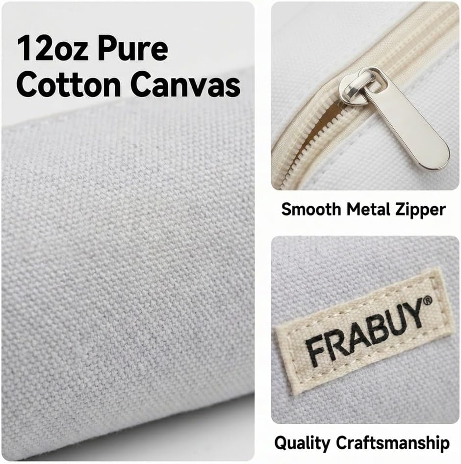 Canvas Pencil Case Pouch, Multipurpose Pen Bag Stationery White