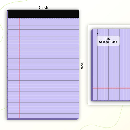 AILZFEI 5pcs Colored Note Pads 5x8 College Ruled Small Legal Pads Paper Notepads 5 Pack Study Back Writing Pads 5 x 8 Paper Pads Perforated Narrow Ruled Pads of Paper 30 Sheets/Pack