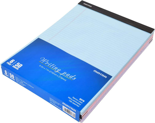 Mintra Office Colorful Legal Pads - Includes 2 Blue, 2 Pink, and, 2 Green Writing Pads, Micro Perforated Lined Sheets, Ideal for Professional & Personal Use, 8.5"x11" Narrow Ruled, 6 pack Basic Pastel