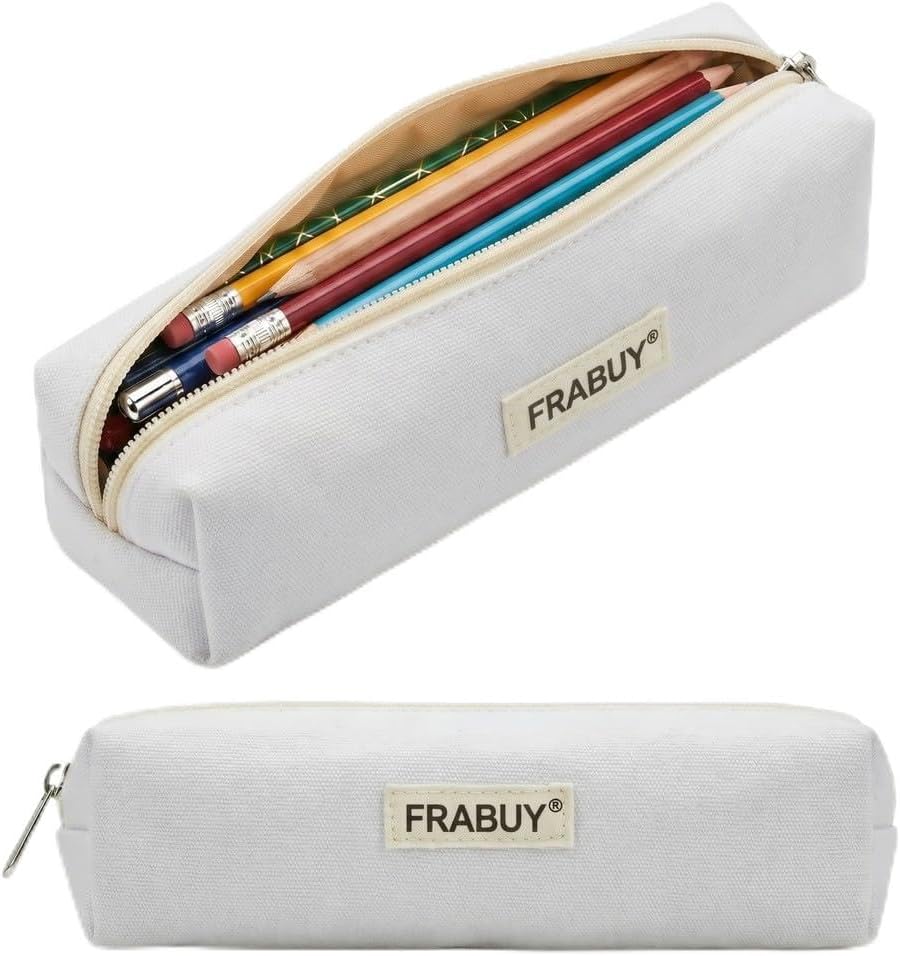 Canvas Pencil Case Pouch, Multipurpose Pen Bag Stationery White