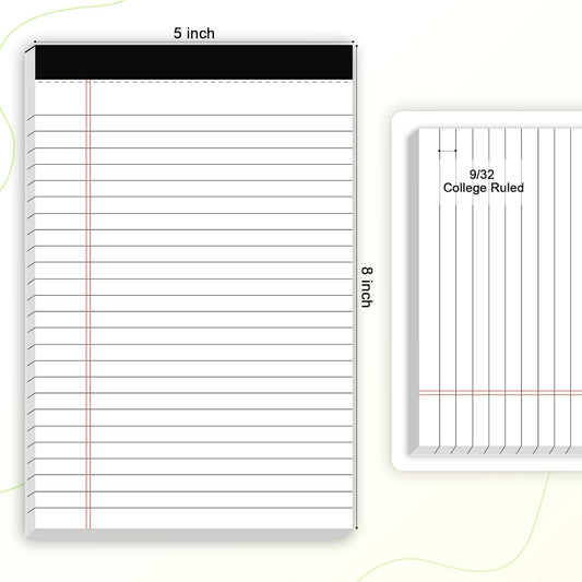 AILZFEI 6pcs Small Note Pad 5x8 College Ruled Legal Pads Paper Notepads 6 Pack Study Back Writing Pads 5 x 8 Legal Pads Perforated Narrow Ruled Pads of Paper White