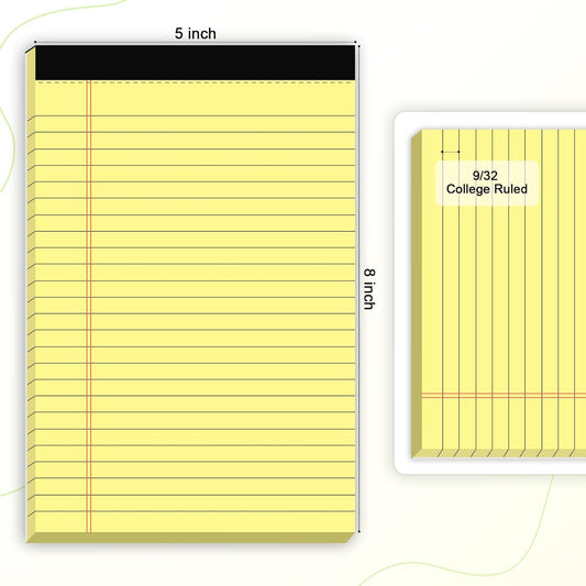 AILZFEI 6pcs Small Note Pad 5x8 College Ruled Legal Pads Paper Notepads 6 Pack Study Back Writing Pads 5 x 8 Legal Pads Perforated Narrow Ruled Pads of Paper Yellow