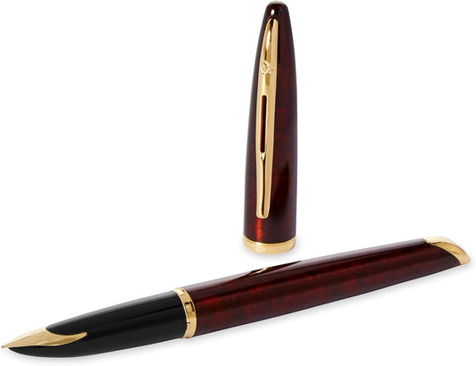 Waterman Carène Marine Amber Fountain Pen | Gloss Brown & Black with 23k Gold Clip | Medium Nib with Blue Ink Cartridge | Gift Box
