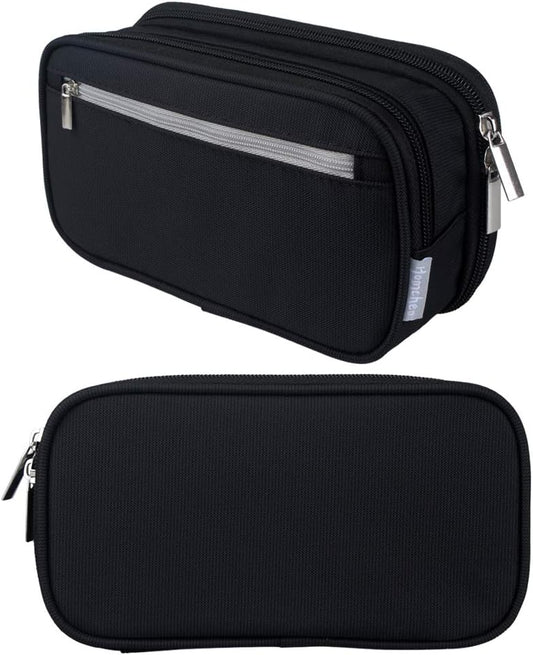 Large Capacity Pencil Case Big Storage Pencil Bag Pouch 3 Multifunctional Compartment Pen Marker Cases Holder Portable Office Stationery Organizer Supplies Makeup Bag, Black