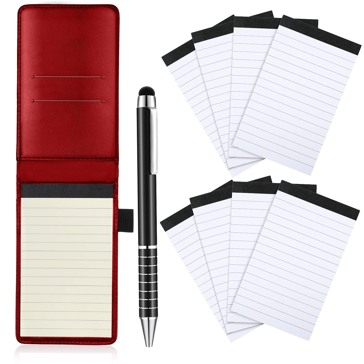 Outus 10 Pcs Mini Pocket Notepad Holder Set with Metal Pen,Black