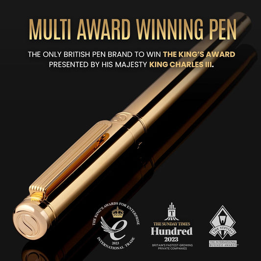 Scriveiner Gold Rollerball Pen - Stunning Luxury Pen, Real Gold Plating, Schmidt Ink Refill, Best Roller Ball Pen Gift Set for Men & Women, Professional, Executive Office, Nice Pens