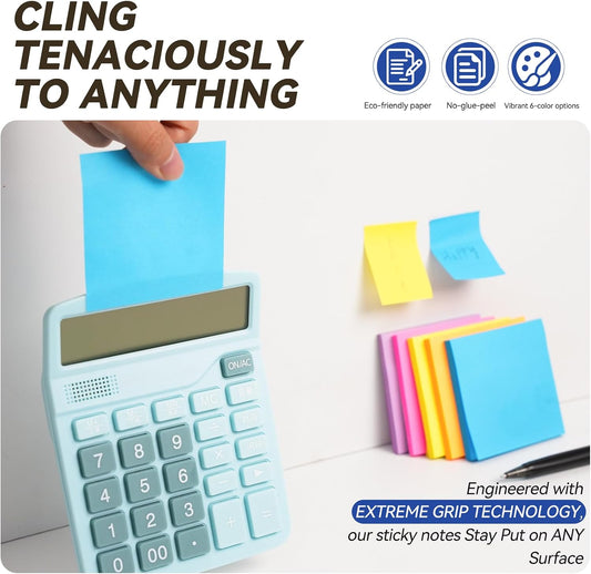 (12 Pack) Sticky Notes 3x3 + 1.5x2 in Small Sticky Note, Self-Sticky Note Pads | Sticks Strong & Removes Clean | Recycled Paper Cute Sticky Notes to School Supplies, Office Products, 6 Colors