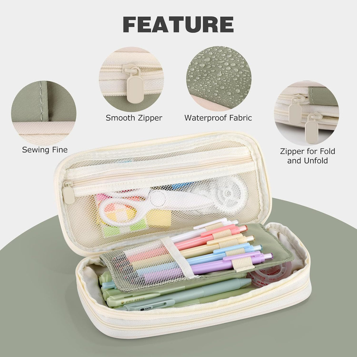 Large Capacity Pencil Case with Zipper, Aesthetic Pencil Pouch, Portable Stationery Organizer Bag for Teen and Adults, Big Pencil Bag for College, Office, Travel