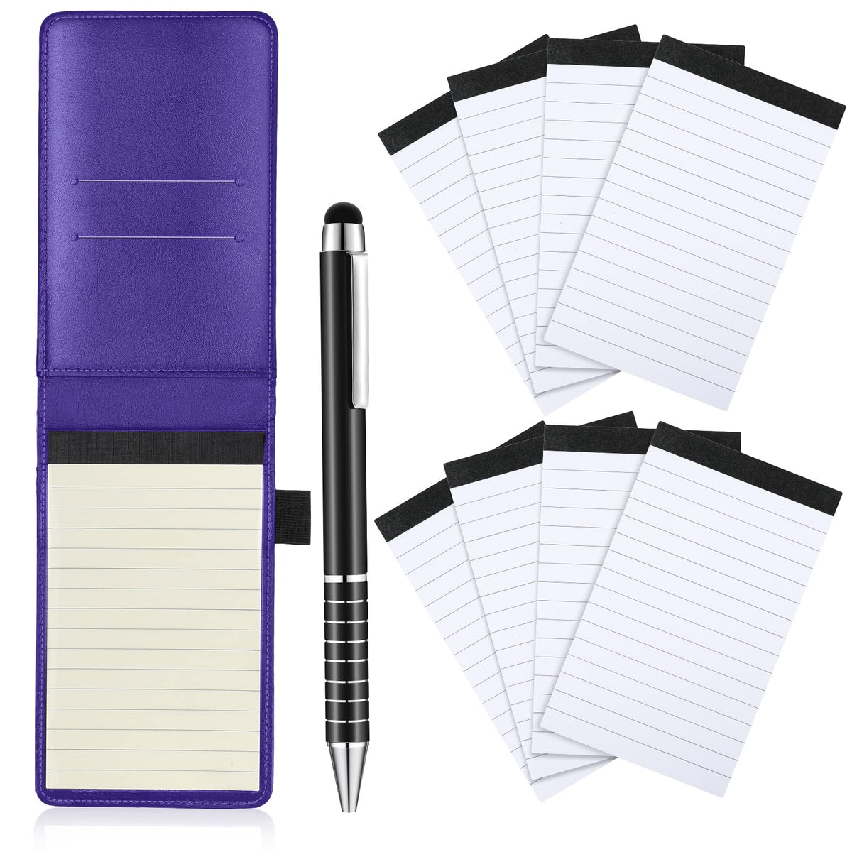 Outus 10 Pcs Mini Pocket Notepad Holder Set with Metal Pen,Black