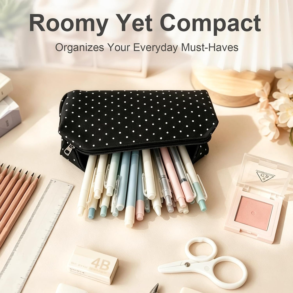 Polka Dot Pencil Case Aesthetic Pencils Pouch Black