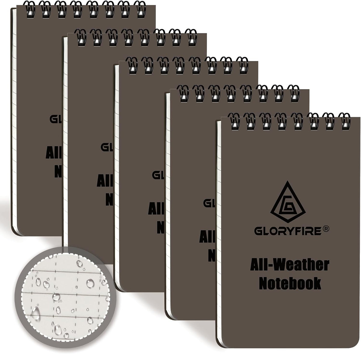GLORYFIRE 5 Pack Waterproof Notebook, All-Weather Pocket Notepad 3"x5"