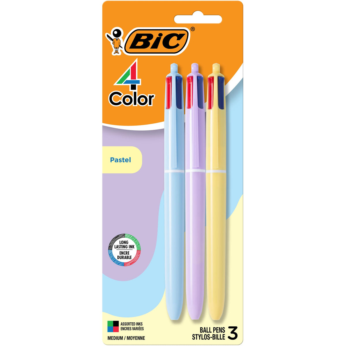 BIC 4 Color Shine Retractable Ballpoint Pen, 1.0 mm Point, 3-Count Assorted