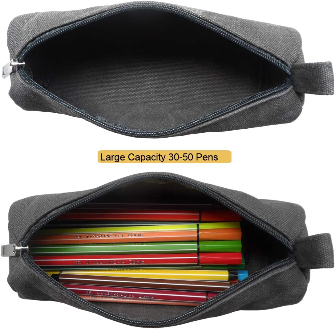 Heavy Canvas Stationery Stylish Simple Pencil Bag and Durable Compact Zipper Pencil Case Pouch 1 Pack Gray