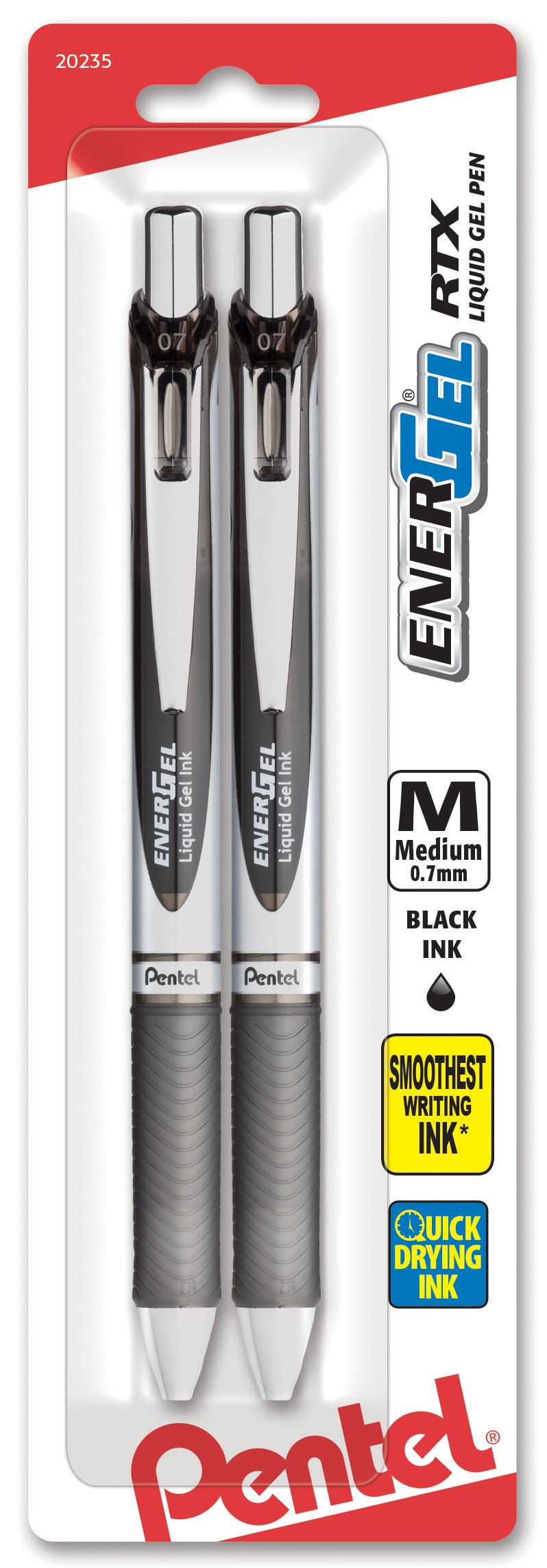 Pentel EnerGel RTX Retractable Liquid Gel Pen, Medium Line, Metal Tip, Pink/Violet Ink, 2-Pack (BL77BP2PV)