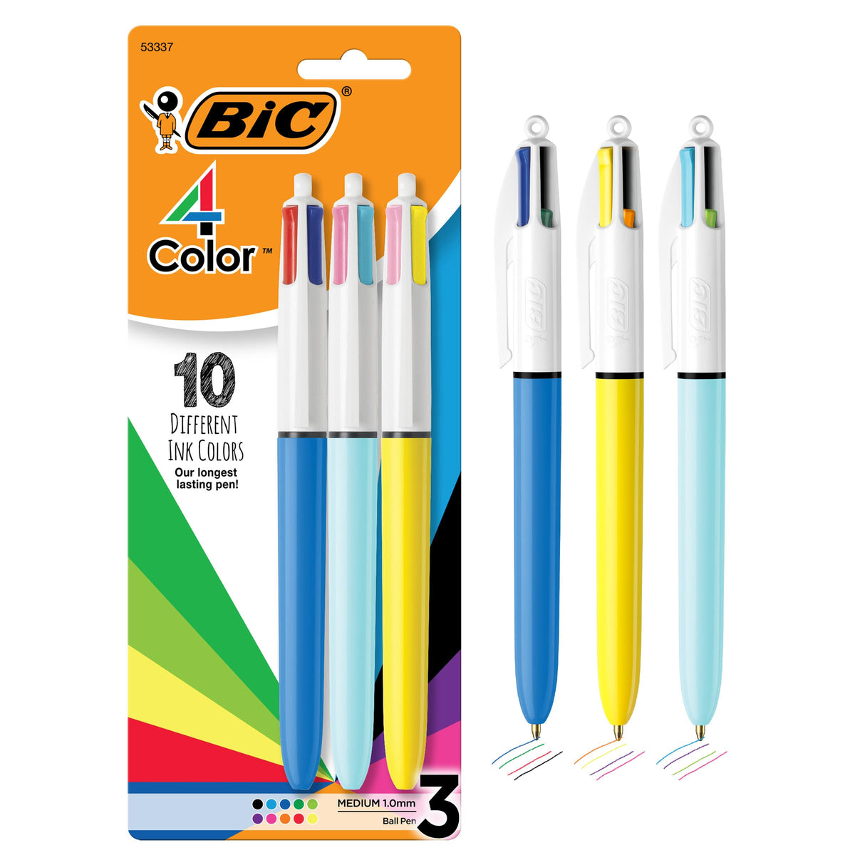 BIC 4 Color Shine Retractable Ballpoint Pen, 1.0 mm Point, 3-Count Assorted