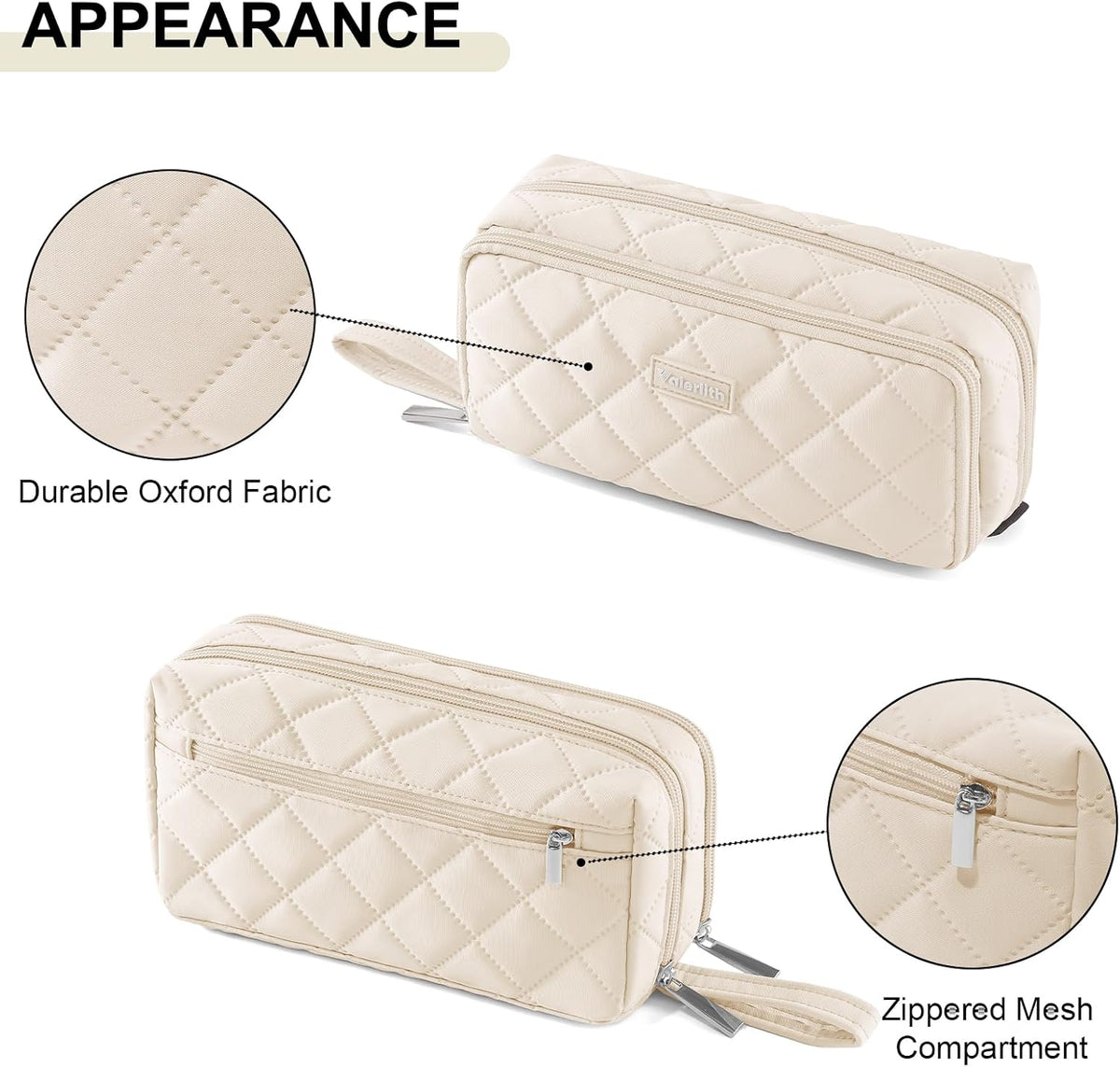 Large Capacity Pencil Case with 9 Compartments, Beige