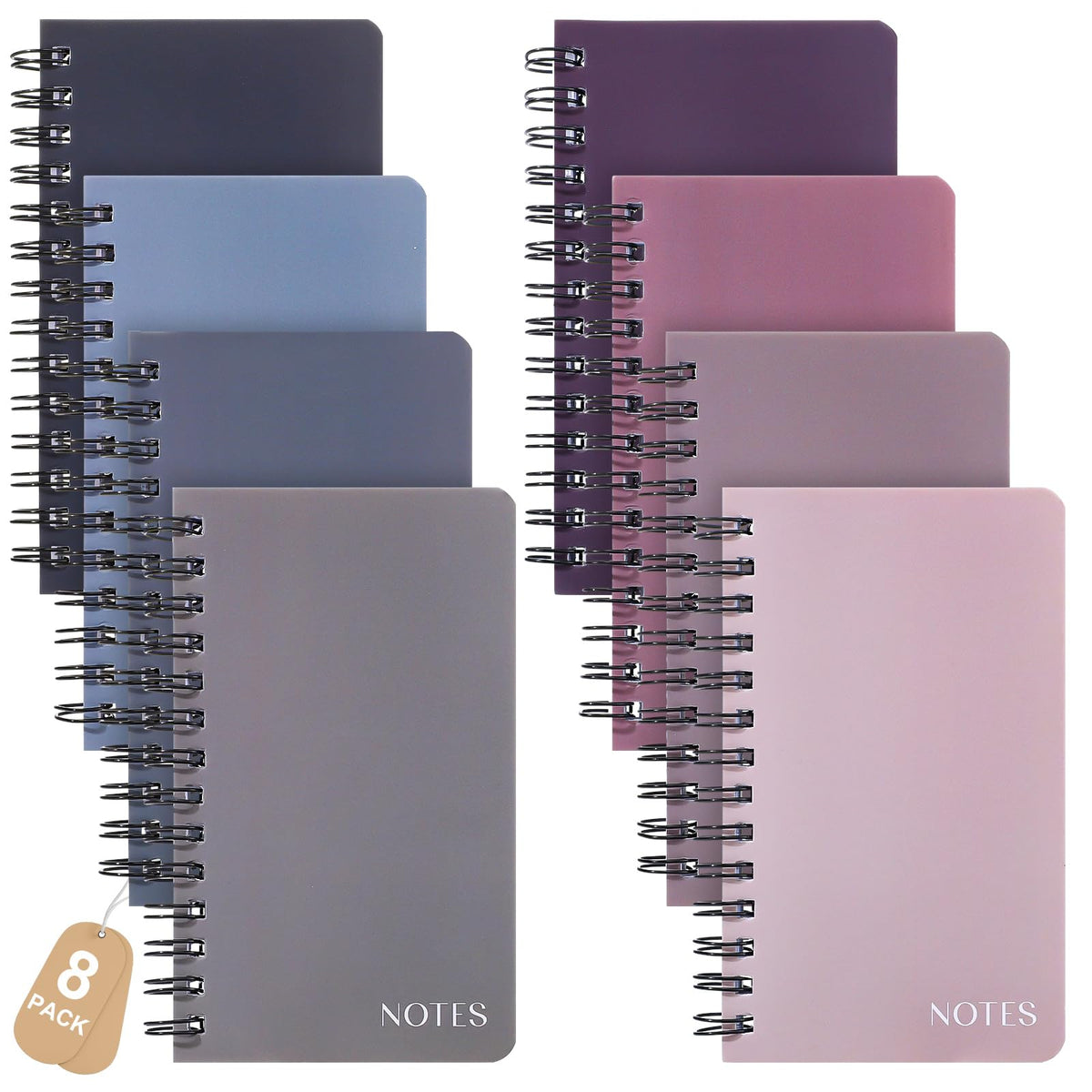 Thboxes 8 Pack Pocket Notebooks, 3 X 5 Spiral Notepads, Black