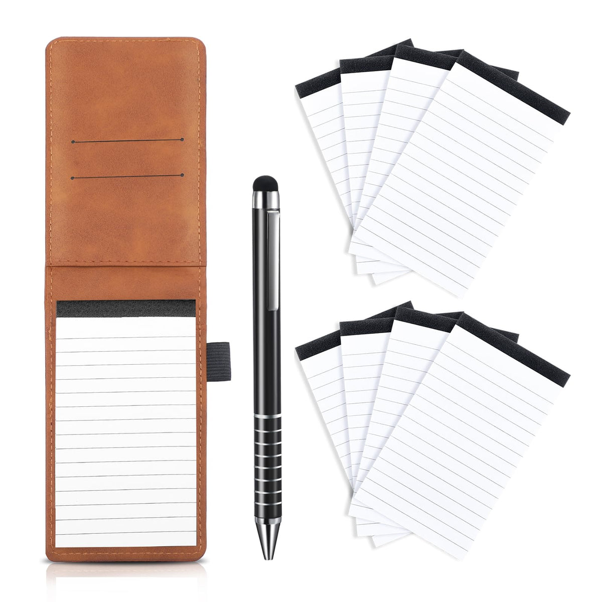Outus 10 Pcs Mini Pocket Notepad Holder Set with Metal Pen,Black