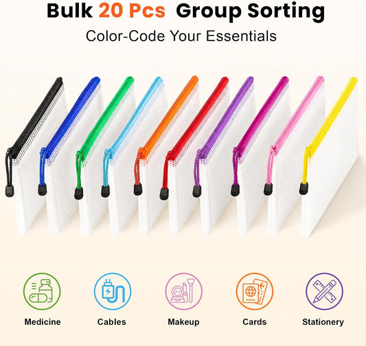Umriox 20 Pack A6 Mesh Zipper Pencil Pouch Bulk for School Office Organize