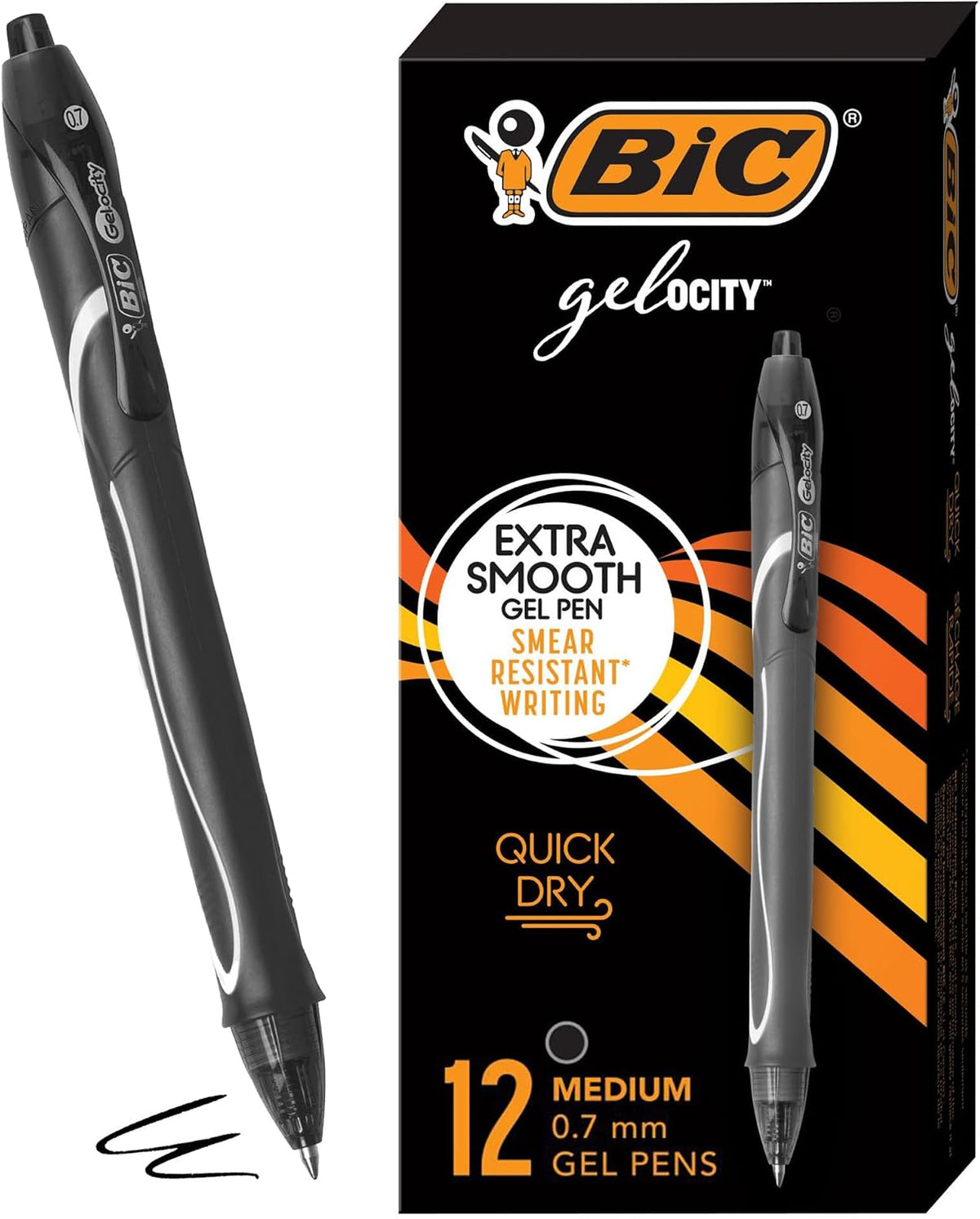 BIC Gelocity Quick Dry Gel Pens, 12-Count in Black Ink