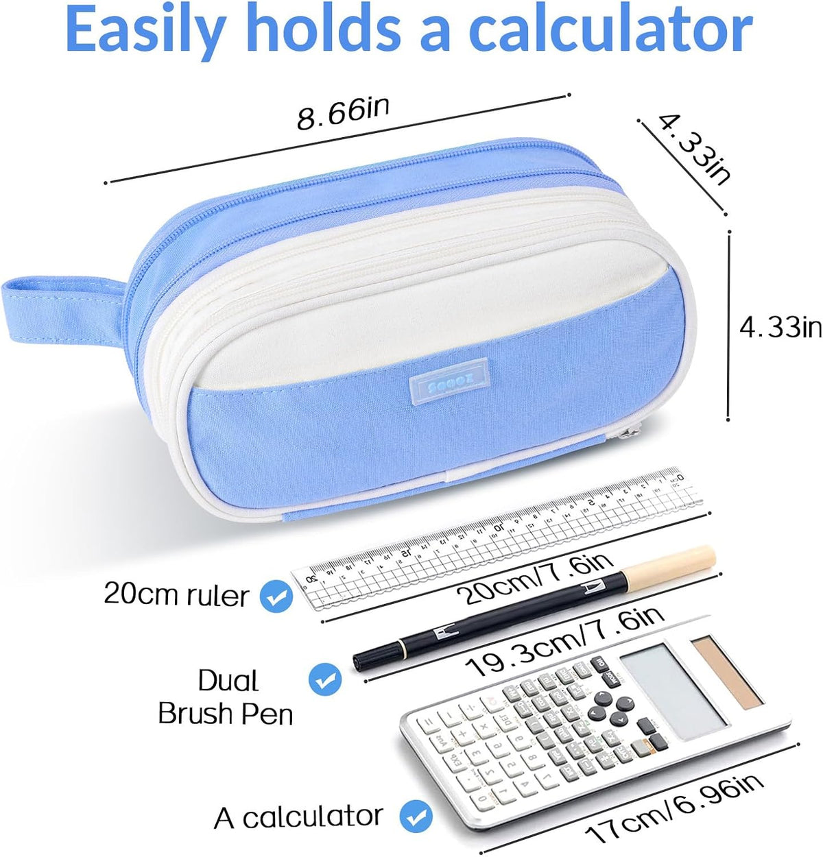 Sooez Large Pencil Case, Expandable Pencil Bag Pouch, Pen Bag with Zipper