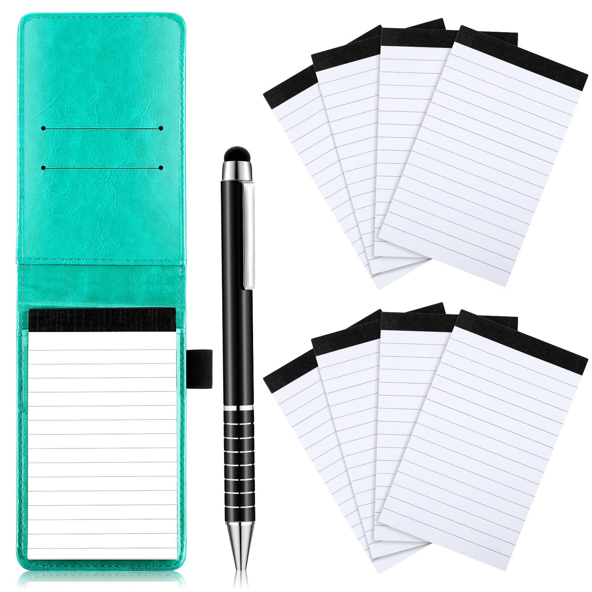 Outus 10 Pcs Mini Pocket Notepad Holder Set with Metal Pen,Black