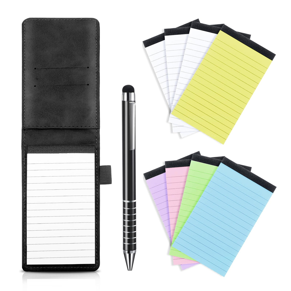 Outus 10 Pcs Mini Pocket Notepad Holder Set with Metal Pen,Black