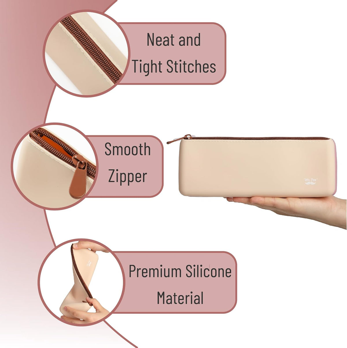 Mr. Pen- Silicone Pencil Case Pouch, Warm Beige