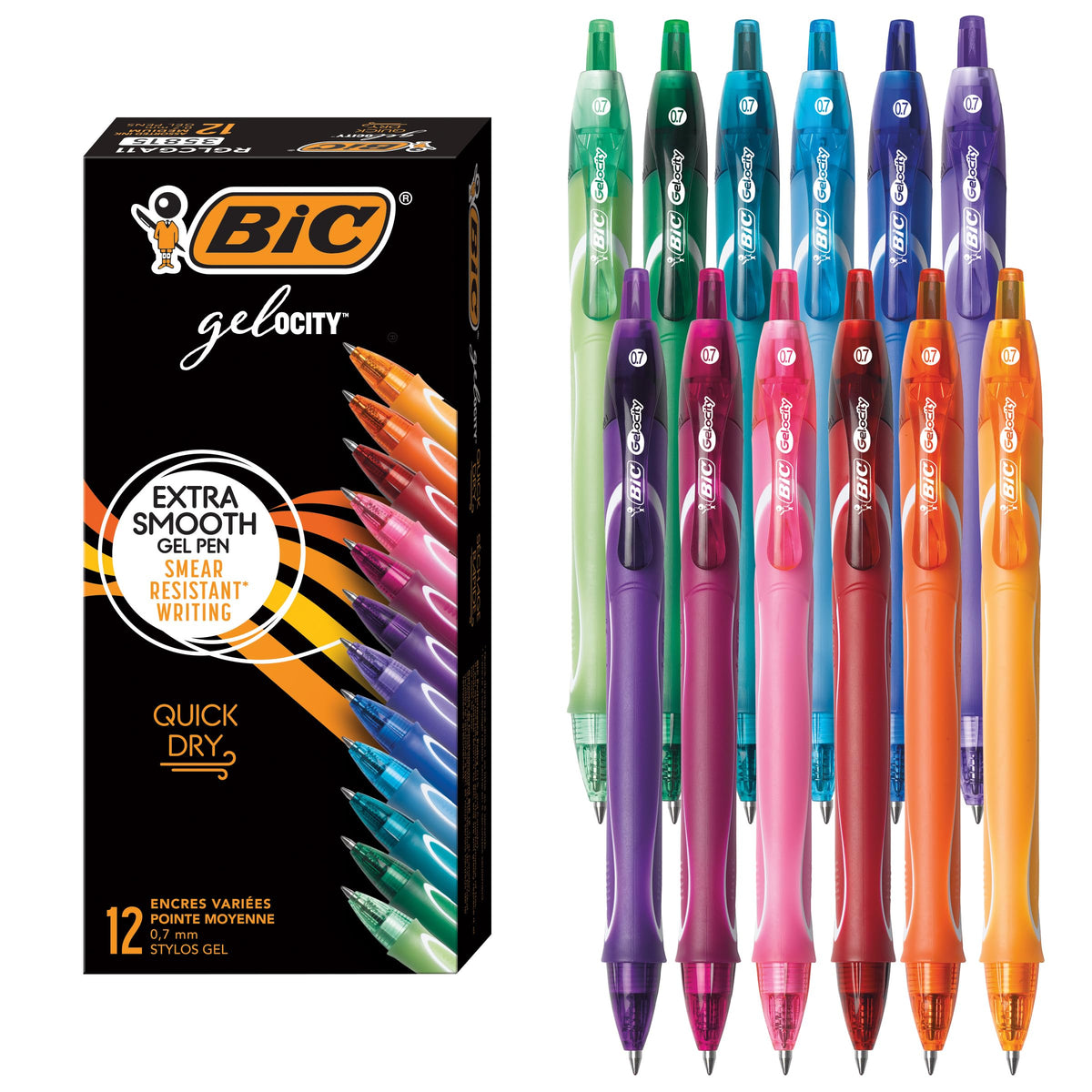 BIC Gelocity Quick Dry Gel Pens, 12-Count in Black Ink