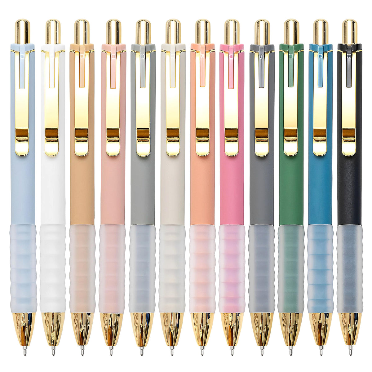 Linbsunne Ballpoint Pens Black Medium Point 1mm Pen with Super Soft Grip Ball Point Pen for Men Women Retractable Pens (silver-12 pcs)