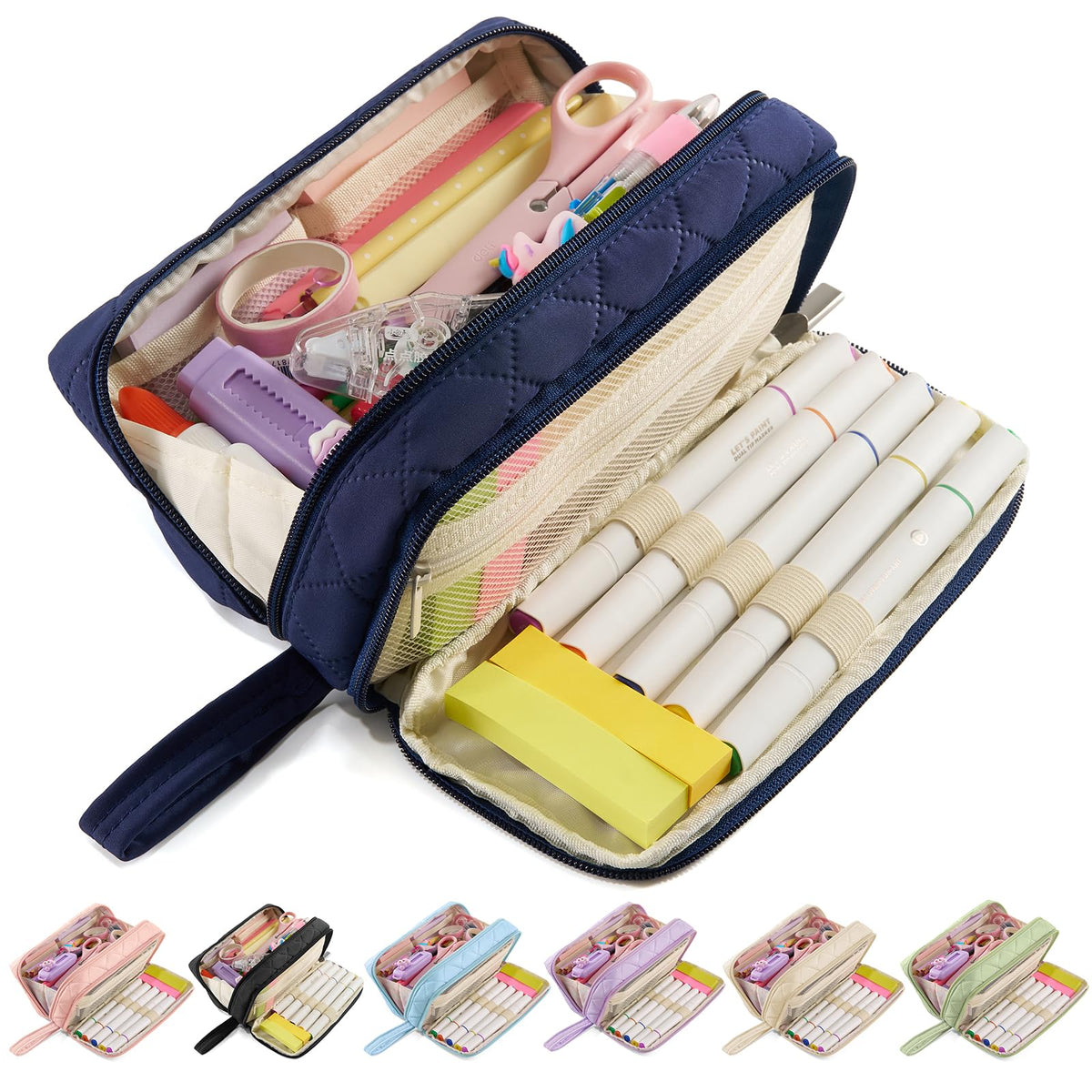 Large Capacity Pencil Case with 9 Compartments, Beige