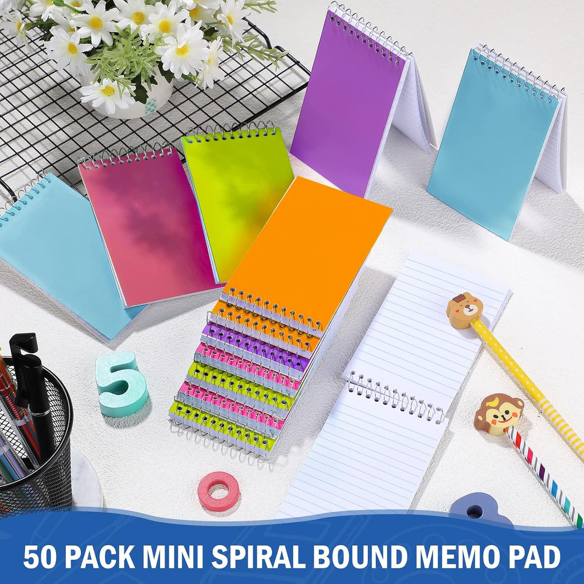 Teling 100 Pcs Pocket Notebooks Bulk Small Spiral Memo Pads 3x5'' Note Pad