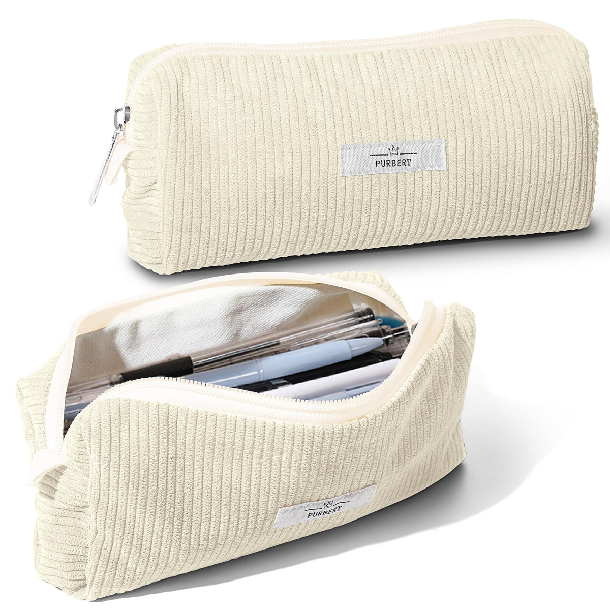 Soft Corduroy Pencil Case Pouch - Small Stationery Pen Bag Apricot