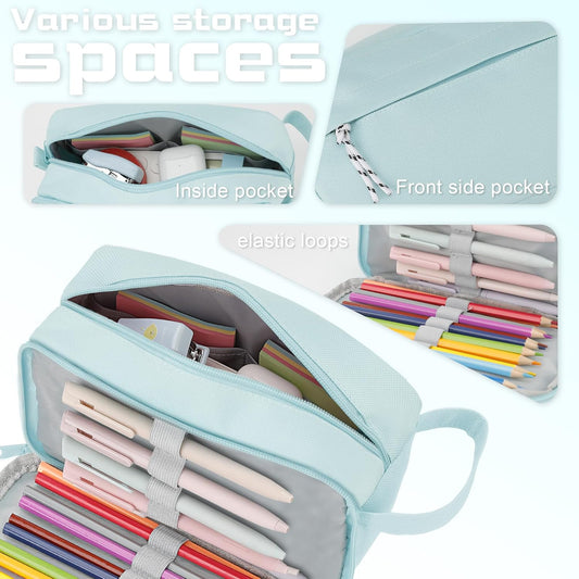 Yeplan Mint Green Pencil Case with Handle,Large Capacity Pencil Pouch