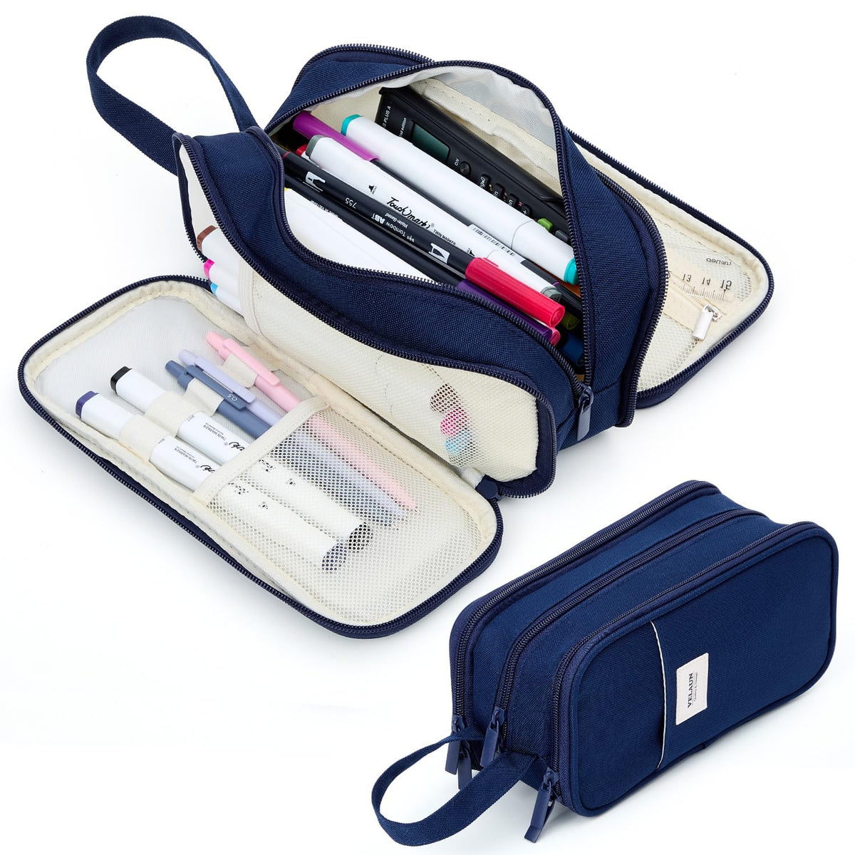 Pencil Case Pouch, Large Capacity Pencil Box Bag, Aesthetic Pen Organizer for School Supplies, Cute Preppy Stuff for Girls Boys Kids, Back to College Stationery, Black