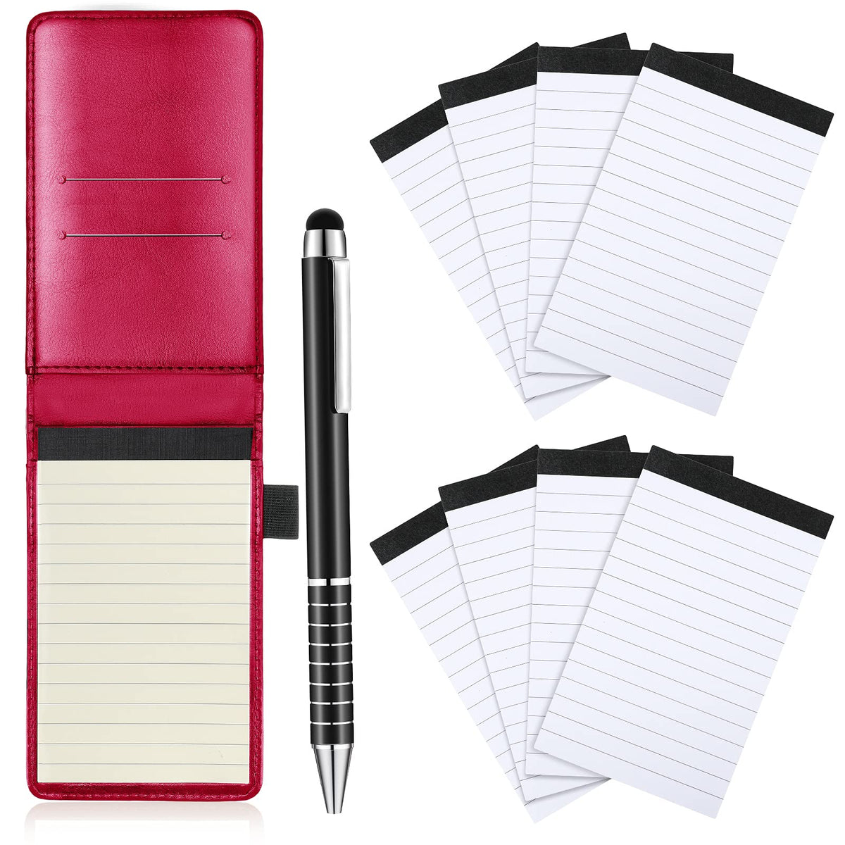 Outus 10 Pcs Mini Pocket Notepad Holder Set with Metal Pen,Black