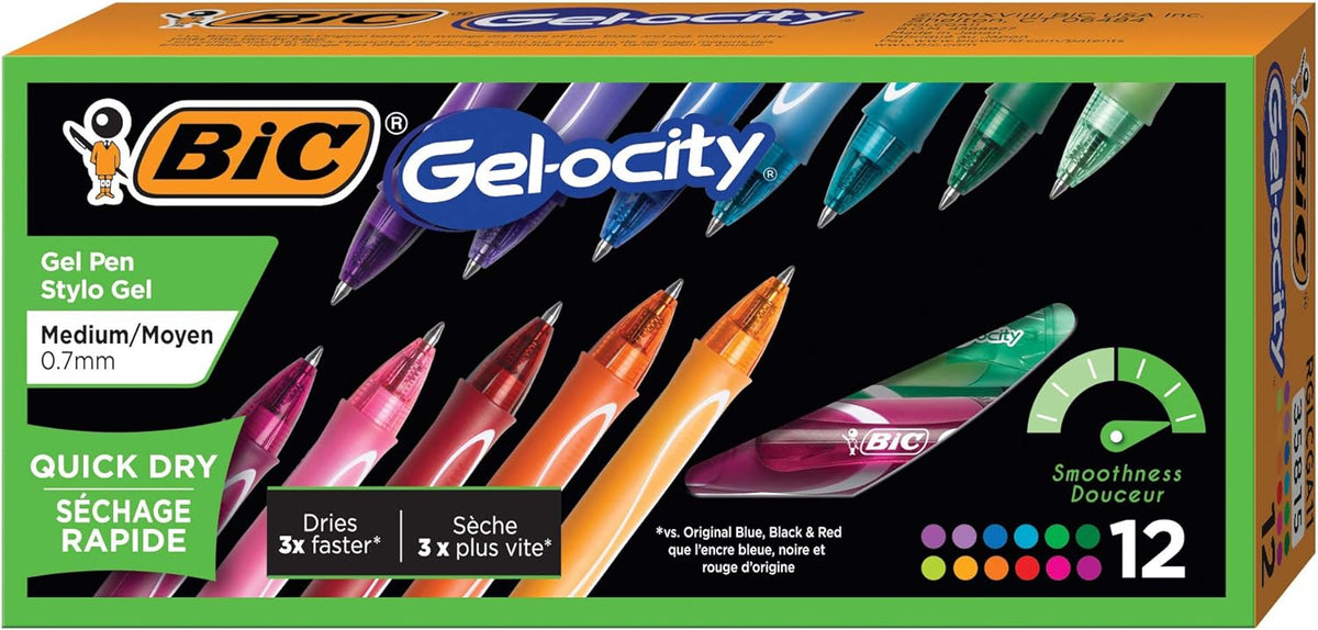 BIC Gelocity Quick Dry Gel Pens, 12-Count in Black Ink