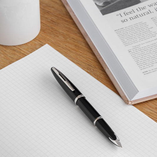 Waterman Carène Black Sea Fountain Pen, High-Gloss Black with Palladium Plated Trim, Fine Nib with Blue Ink Cartridge, Gift Box