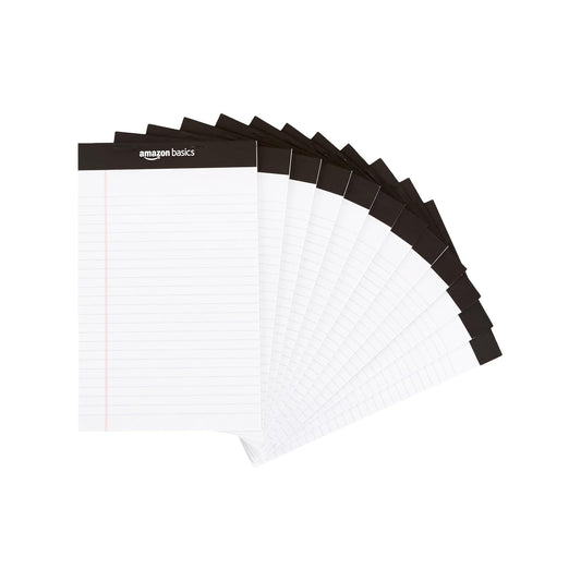 Amazon Basics Narrow Ruled Lined Writing Note Pads for Notes, Office Supplies, 5" x 8", White, 12-Pack of 50 Pages, Perforated
