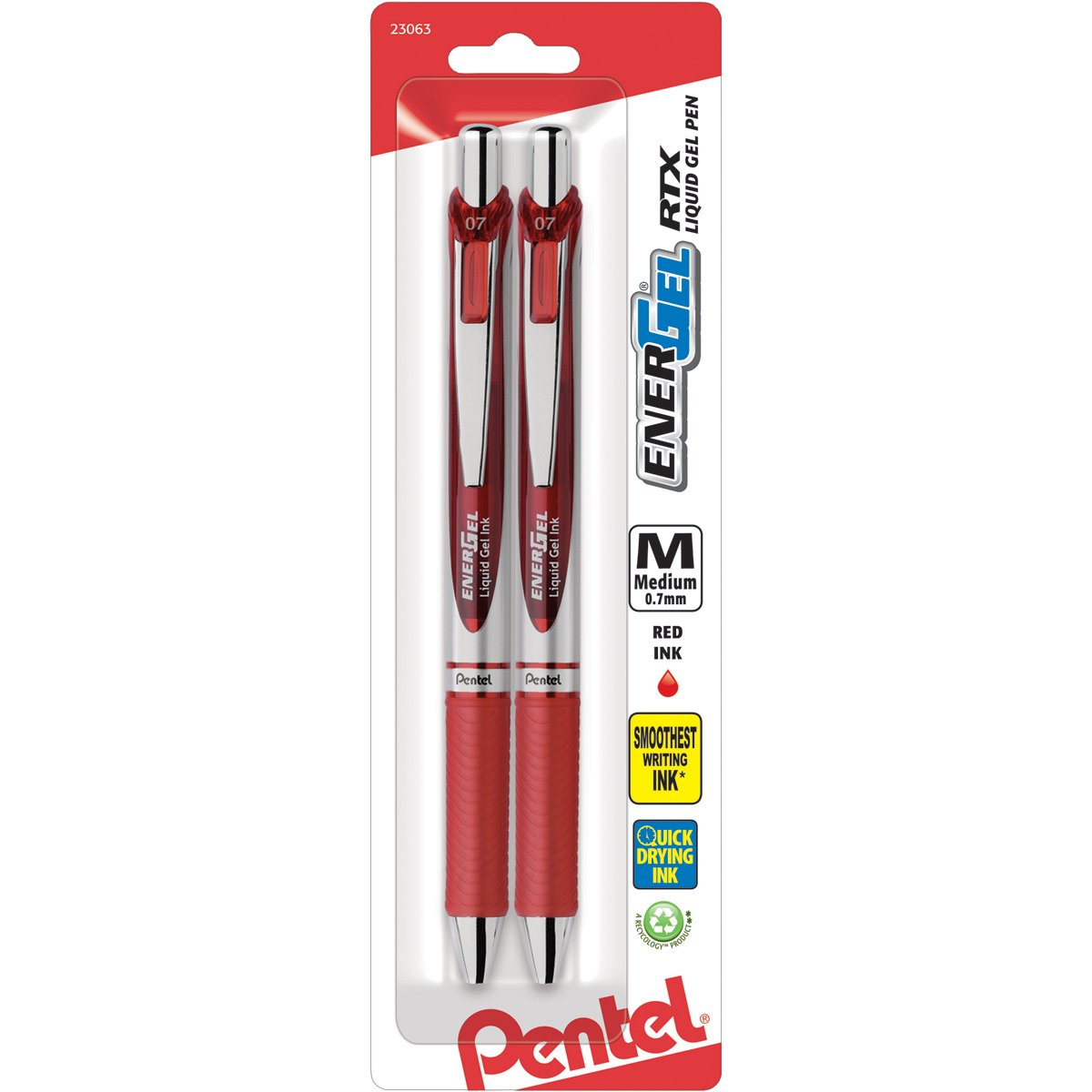 Pentel EnerGel RTX Retractable Liquid Gel Pen, Medium Line, Metal Tip, Pink/Violet Ink, 2-Pack (BL77BP2PV)