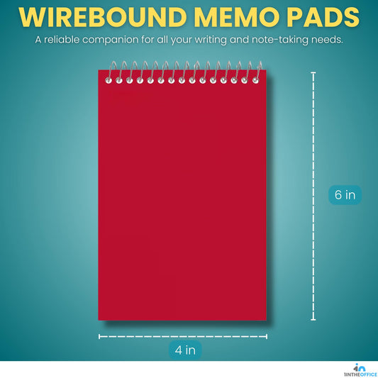 1InTheOffice Wirebound Memo Pads, 4" x 6", College, Assorted, 50 Sheets/Pad, (10 Pads)