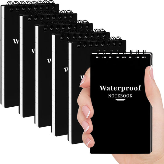 6 Pack 3x5" Waterproof Mini Notebook, Top Spiral Small Notepad for Outdoor