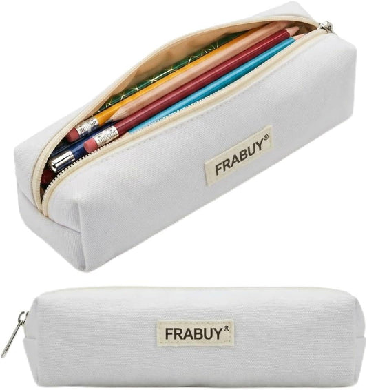 Canvas Pencil Case Pouch, Multipurpose Pen Bag Stationery White