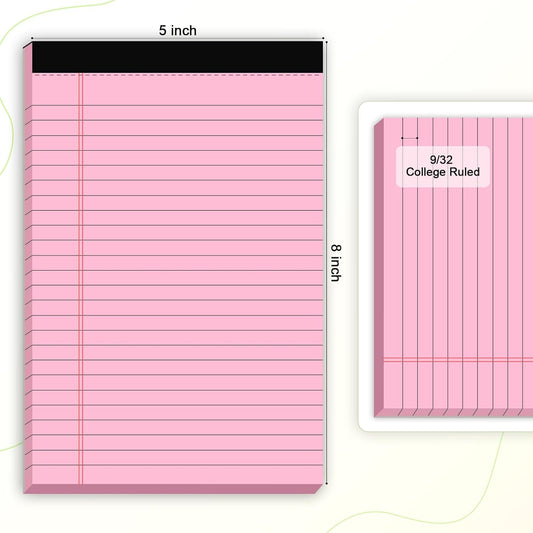 5pcs Small Note Pads 5x8 Notebook College Ruled Legal Pads Color Notepads 5 Pack Study Back Writing Pads 5 x 8 Perforated Narrow Ruled Pads of Paper for School & Office Supplies 30 Sheets/Pack