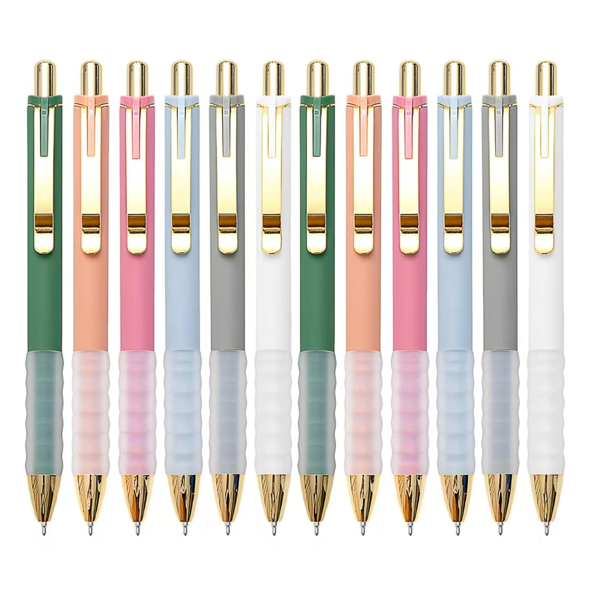 Linbsunne Ballpoint Pens Black Medium Point 1mm Pen with Super Soft Grip Ball Point Pen for Men Women Retractable Pens (silver-12 pcs)