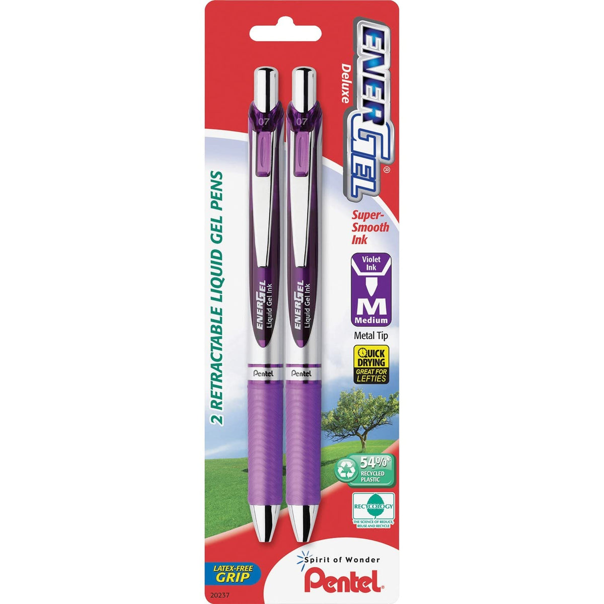 Pentel EnerGel RTX Retractable Liquid Gel Pen, Medium Line, Metal Tip, Pink/Violet Ink, 2-Pack (BL77BP2PV)