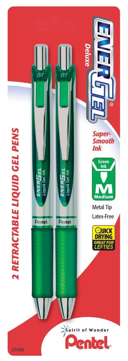 Pentel EnerGel RTX Retractable Liquid Gel Pen, Medium Line, Metal Tip, Pink/Violet Ink, 2-Pack (BL77BP2PV)