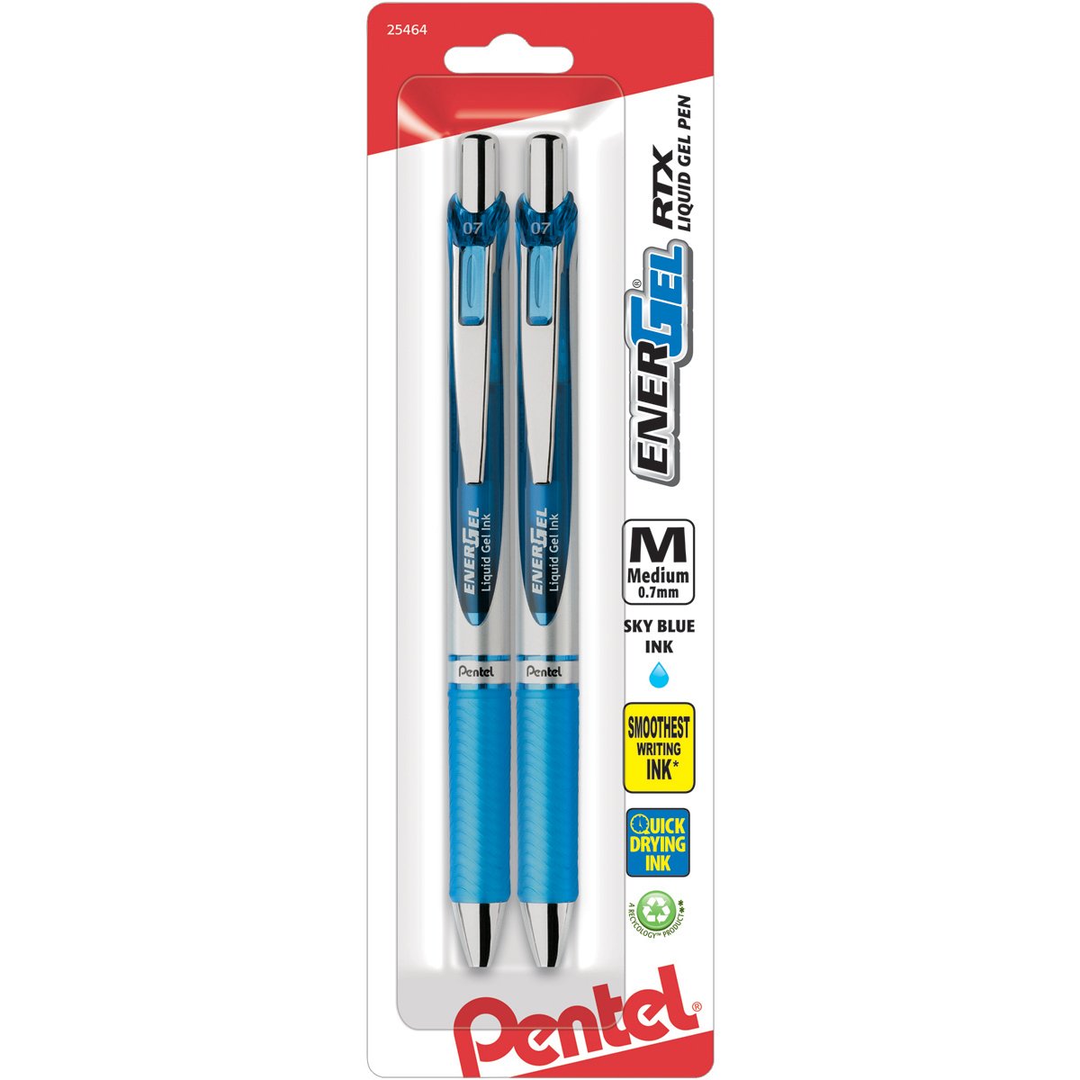 Pentel EnerGel RTX Retractable Liquid Gel Pen, Medium Line, Metal Tip, Pink/Violet Ink, 2-Pack (BL77BP2PV)
